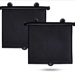 Car Side Window Sun Shade/Retractable Car Roller Sunshade (2 Pack) (15"x17")